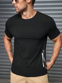 Manfinity Homme Men's Summer Letter Print Crew Neck Short Sleeve Casual T-Shirt