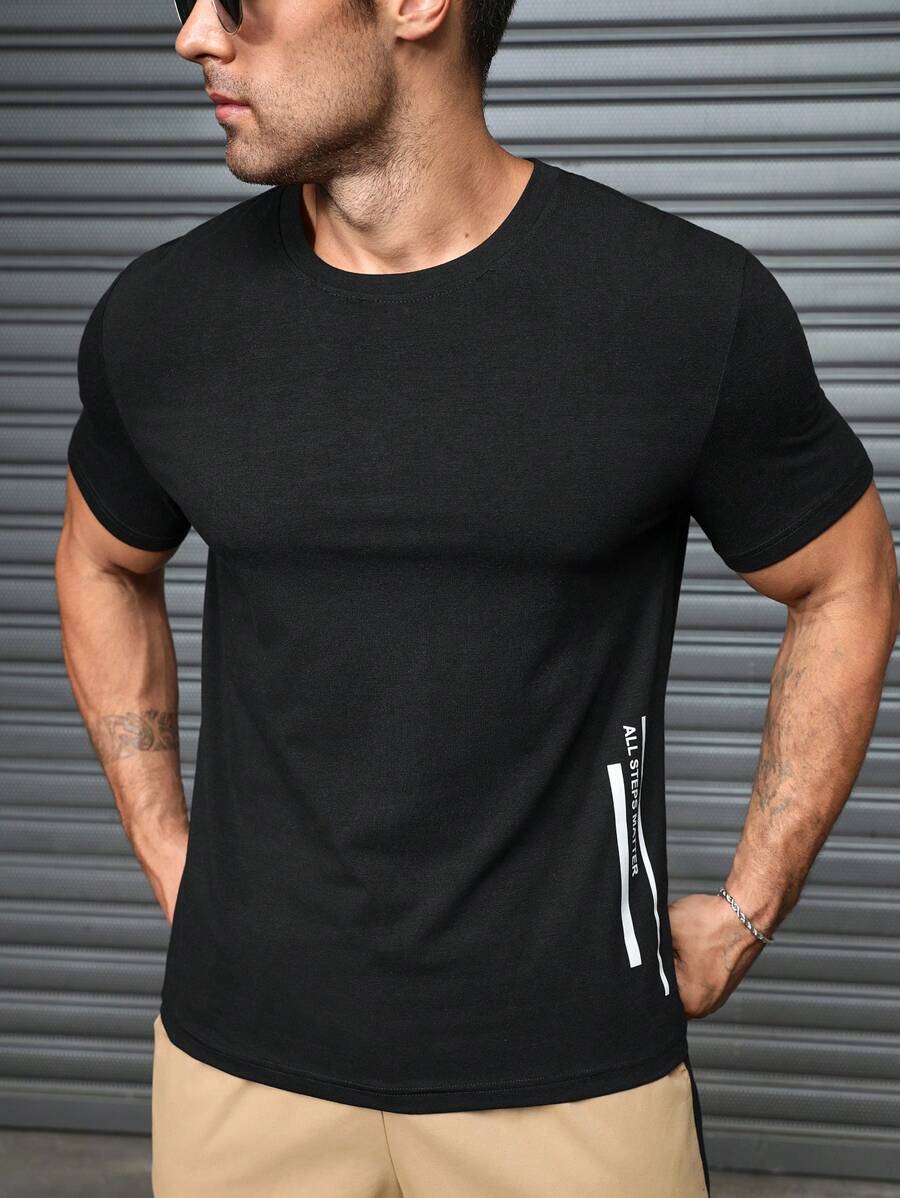 Manfinity Homme Men's Summer Letter Print Crew Neck Short Sleeve Casual T-Shirt