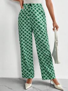 Chiquease Geometric Print Pocket Straight Leg Pants - Green - View 3
