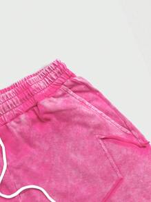 ROMWE MEN Street Life Spring/Summer Casual Graphic Pink Men'S Star Shaped Strap Decoration Solid Color Shorts - Pink - View 4
