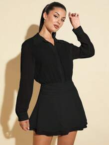 SHEIN BAE Women's Cinched Waist A-Line Sheer Mini White Dress, Summer - Black - View 6