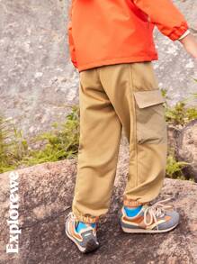 SHEIN Quần thể thao ngoài trời mỏng rộng rãi mát mẻ cho bé trai tuổi teen, dài đến mắt cá chân - Màu Khaki - Xem 4