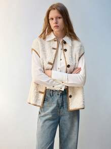 Maija Women's Plain Single-Breasted Loose Fit Faux Shearling Jacket, Autumn/Winter