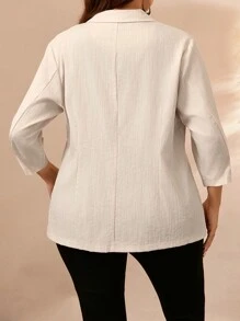 Chaqueta blazer con solapa, manga 3/4 y volante, unicolor, para mujer talla grande, primavera y otoño - Albaricoque - Ver 2