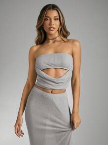 SHEIN Unity Women's Summer Solid Hollow Out Ribbed Cropped Tube Top