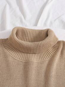 SHEIN Teen Girls Oversized Turtleneck Knit Sweater, Casual Long Sleeve Warm Pullover Top For Daily, Khaki - Khaki - View 5