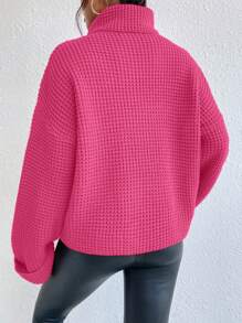 Calvaya Suéter de cuello alto suelto de un solo color con hombros caídos, otoño e invierno, para mujer