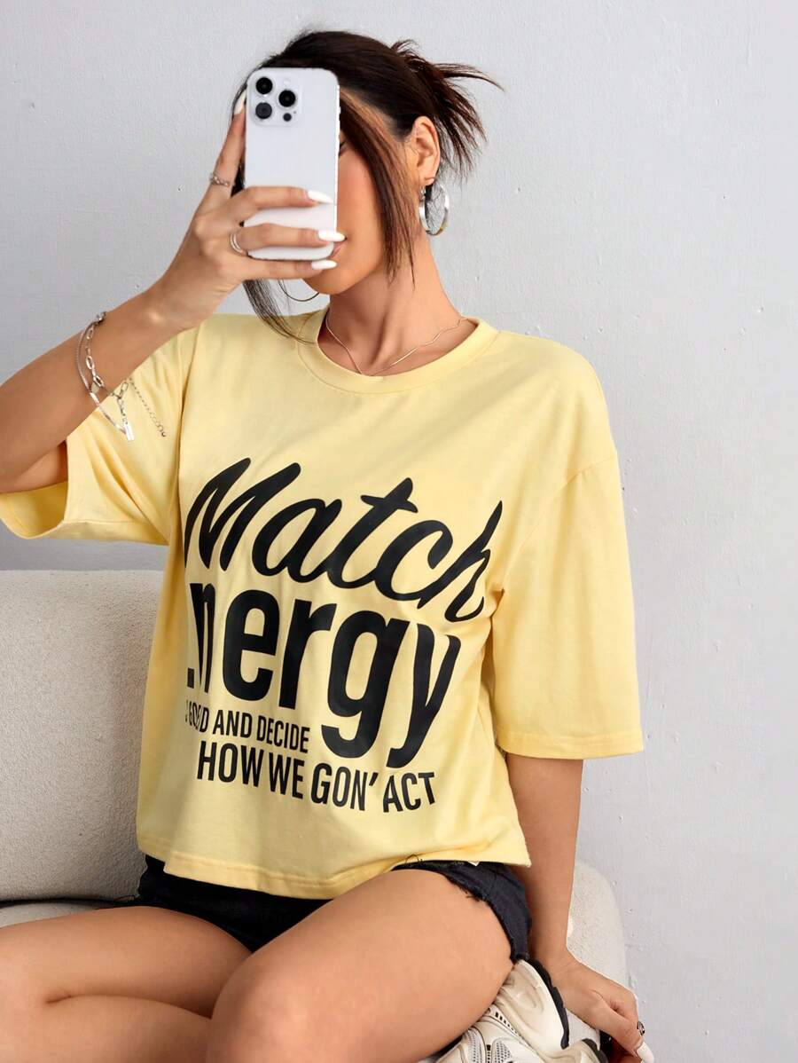 SHEIN EZwear Lässiges, einfarbiges, gestricktes Rundhals-Kurzarm-T-Shirt mit lockerem Schnitt für Damen