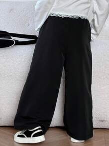 Dazy Kids 年轻女孩侧条纹印花休闲裤带口袋 - 黑色 - 查看 3