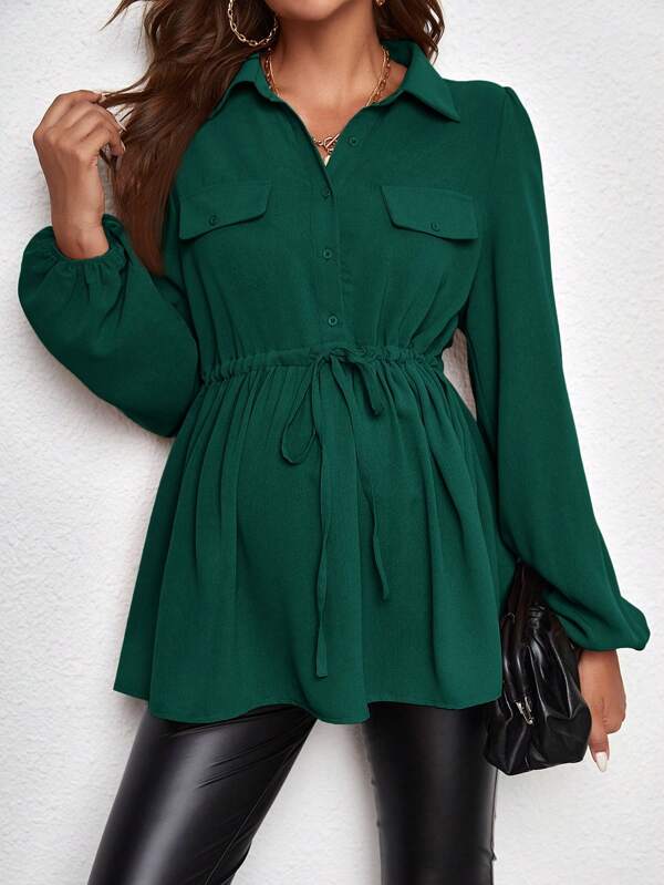 SHEIN Koszula ciążowa w jednolitym kolorze, zapinana na guziki, ze ściągaczem, z długim rękawem