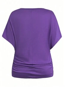 EMERY ROSE 大码女式纯色 V 领蝙蝠袖短袖上衣和几何印花 A 字下摆短裙针织套装，夏季