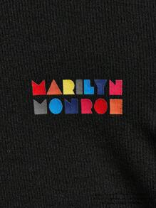 Marilyn Monroe X SHEIN Robe près du corps à manches bouffantes col montant avec imprimé cœur coloré vintage, noir - Noir - Voir 3