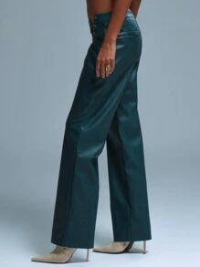 MUSERA 系带侧边直筒PU裤 伊比沙波西米亚风 夏季性感时尚 优雅 - 淺藍色 - 查看 4