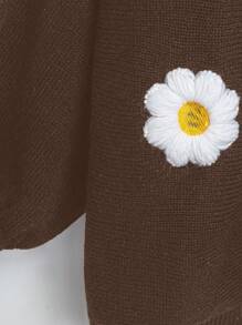 SHEIN LUNE Plus Size Floral Embroidered Crew Neck Long Sleeve Sweater Knit Pullover Fall Winter - Coffee Brown - View 3