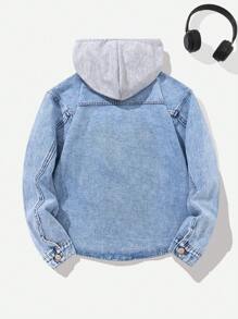 Áo khoác denim cho bé trai tuổi teen thời trang thường ngày mới, áo hoodie rách có thể tháo rời, áo khoác denim đã giặt - Rửa tối - Xem 2