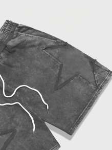 ROMWE MEN Street Life 男士简约星形口袋系带短裤，日常休闲 - 灰色 - 查看 4