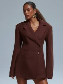 MUSERA Váy Blazer Cấu Trúc Quá Khổ Old Money, Trang Phục Công Sở Thanh Lịch Mùa Hè Xuân Kỳ Nghỉ Tốt Nghiệp Dạ Hội Đám Cưới Sinh Nhật Khách Làm Việc - Cà phê nâu - Xem 1