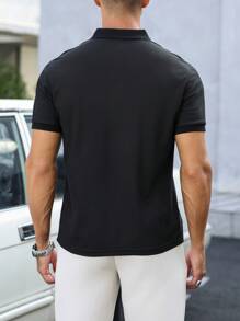 Manfinity Homme Men's Summer Cross Pattern Casual Commuter Polo Shirt - Black - View 2