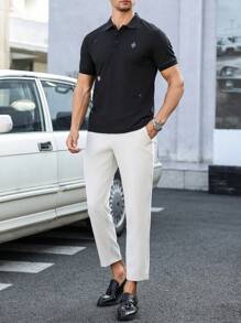 Manfinity Homme Men's Summer Cross Pattern Casual Commuter Polo Shirt - Black - View 3