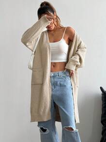 Flirla Women's Casual Button-Front Cardigan With Pockets, Long Style For Winter, Fall Clothes - Khaki - View 1