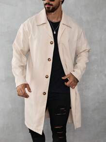 Manfinity CasualCool Men's Casual Simple Button Up Trench Coat, Autumn,Winter Men Jacket
