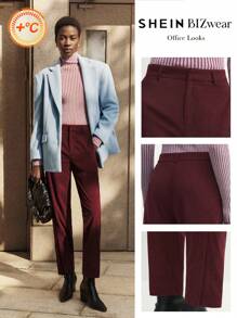 BizChic Women's Red Long Pants, Elegant Business Attire For Thanksgiving, Suitable For Winter, - Burgundy - View 2