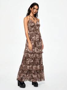 ROMWE Hippie Women's Bohemian Style Maxi Length Halter Neck Dress, Vacation