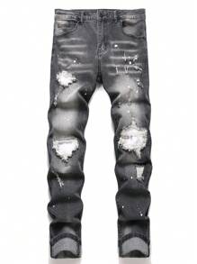 Manfinity LEGND Men's Casual Streetwear Ripped Jeans - Dark Grey - View 1