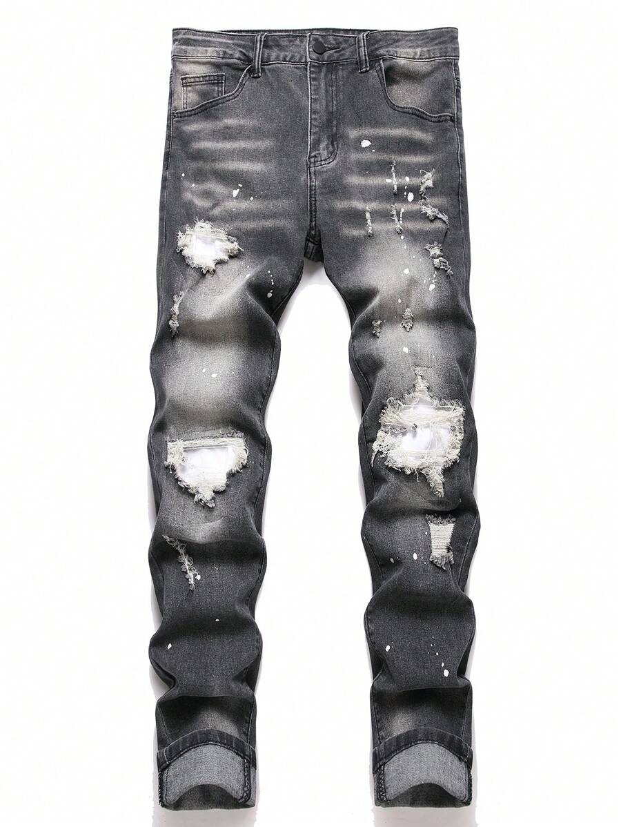 Manfinity LEGND Men's Casual Streetwear Ripped Jeans - Dark Grey - View 1