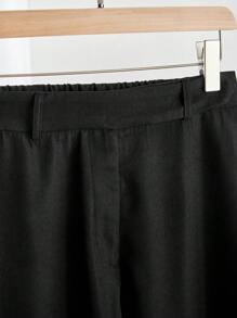 SHEIN Clasi Women Casual Solid Color Elastic Waist Straight Leg Pants - Black - View 4