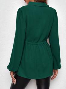 SHEIN Maternity Solid Color Button Down Drawstring Casual Long Sleeve Shirt