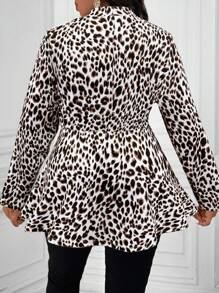 Calvaya Plus Size Casual Leopard Print Single Button Jacket, Autumn Fall Cloth For Women - Multicolor - View 3