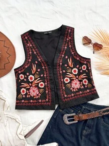 Soleia Áo croptop không tay thêu hoa lãng mạn dành cho nữ, màu đen, trang phục thường ngày đi nghỉ mát, mùa thu đông, Lễ Tạ ơn, Lễ hội trường, Halloween. - màu đen - Xem 2