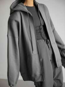 DAZY Women Hooded Pocket Fleece Zip-Up Sweatshirt Jacket, Spring And Autumn - Grey - View 6