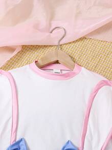 Tween Girls Cute Rabbit Printed Round Neck Long Sleeve Soft Nightgown Home Wear, Pink - Pink - View 5