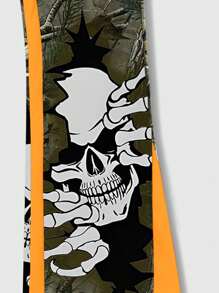 ROMWE MEN Street Life Pantalones de chándal acampanados con contraste de color, parche de rama de árbol y camuflaje, estilo callejero retro para hombre