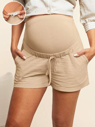 SHEIN Maternidad Shorts con nudo de cintura elástica con bolsillo oblicuo