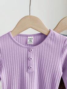 SHEIN 3pcs Baby Girl Casual Cute Versatile Knitted Elastic Solid Color Long Sleeve Tops Set - Multicolor - View 13