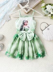 SHEIN 2 件装少女可爱公主印花吊带背心和蝴蝶结半身裙套装，春夏 - 薄荷綠 - 查看 7