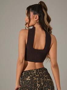 Hauture Damski top typu tuba w jednolitym kolorze, prosty dzianinowy top, codzienny strój na co dzień - Kawowy brązowy - Zobacz 2