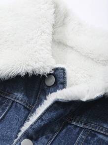 DAZY Tween Girls Contrast Color Fluffy Collar Long Sleeve Denim Jacket,Thermal Lined Fall,Winter - Blue - View 4