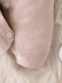 Baby Girl Girl Floral Applique Contrast Ruffle Button Front Long Sleeve Romper - Apricot - View 5