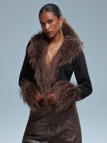 MUSERA Fluffy Denim Jacket Spring 90's Cute Summer Evening Party Elegant - Black - View 1