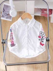 SHEIN Baby Girl Cute Graffiti Cartoon Printed Long Sleeve Shirt, Autumn/Winter