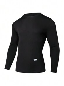 Gym Rark Camiseta de manga larga de cuello redondo de unicolor, ajustada y atlética tipo novio para hombres - Negro - Ver 1