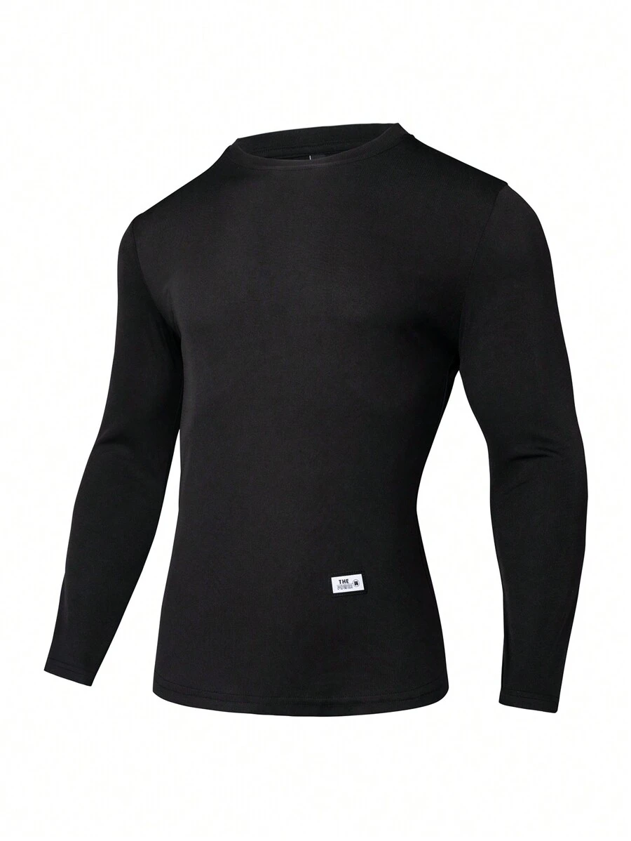 Gym Rark Camiseta de manga larga de cuello redondo de unicolor, ajustada y atlética tipo novio para hombres - Negro - Ver 1