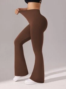 Quần thể thao ống loe xếp ly màu trơn thích hợp cho tập yoga - màu nâu - Xem 3