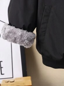 SHEIN Leap Crew 男童休闲连帽外套，舒适保暖内衬，适合上学、日常穿着、生日派对、婚礼、洗礼等场合，返校季必备 - 黑色 - 查看 3