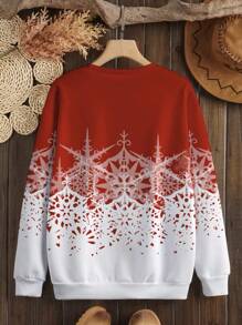INAWLY Damen Geometrisches Muster Oversized Crew Neck Lässig Sweatshirt, Herbst/Winter Pullover - Weiss - Übersicht 2