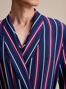 EverLounge Colorful Striped Shawl Collar Long Sleeve Pocket Loose Casual Loungewear Robe For Men - Multicolor - View 2